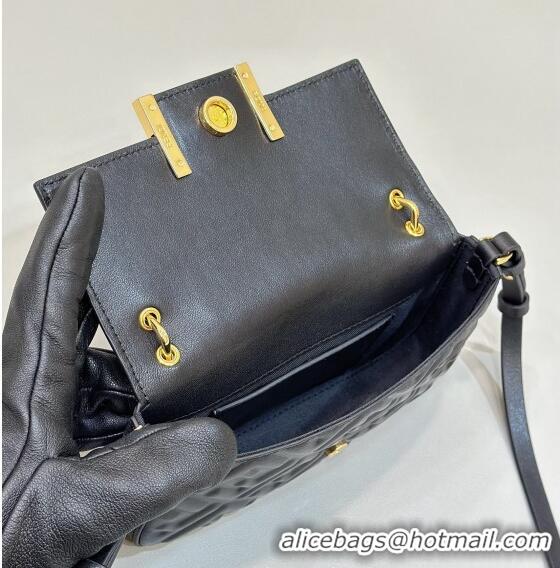 Top Quality Fendi Baguette Bag Phone in FF Lambskin 8620C Black 2024