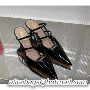 Top Grade Valentino Rockstud Wispy Heel Mules 6cm in Patent Leather Black 0227044