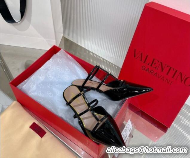 Top Grade Valentino Rockstud Wispy Heel Mules 6cm in Patent Leather Black 0227044