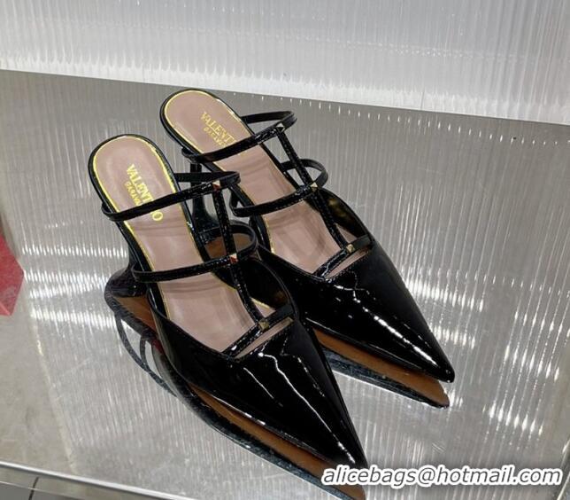 Top Grade Valentino Rockstud Wispy Heel Mules 6cm in Patent Leather Black 0227044