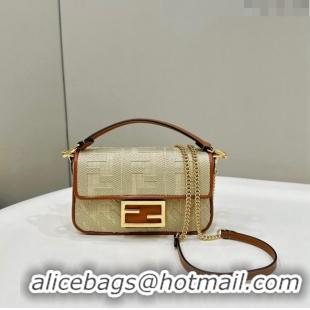 Promotional Fendi Baguette Medium Bag in Natural Straw with FF Embroidery 0159BM Beige 2024