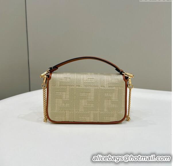 Promotional Fendi Baguette Medium Bag in Natural Straw with FF Embroidery 0159BM Beige 2024