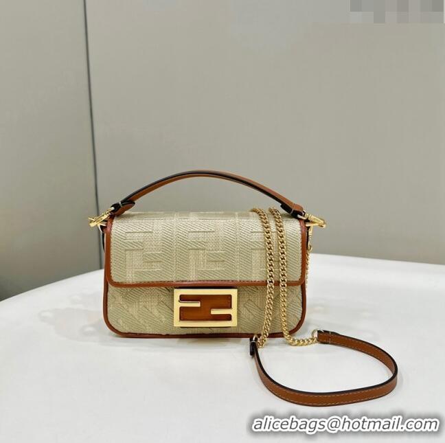 Promotional Fendi Baguette Medium Bag in Natural Straw with FF Embroidery 0159BM Beige 2024