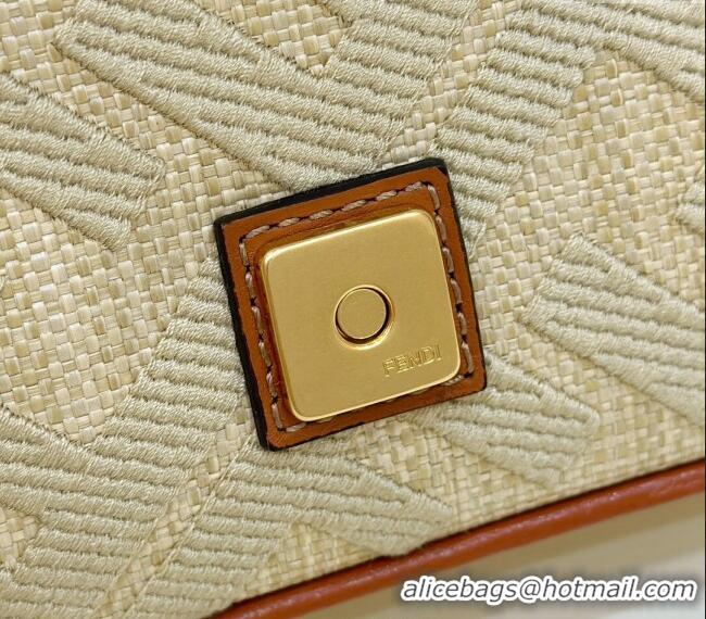 Promotional Fendi Baguette Medium Bag in Natural Straw with FF Embroidery 0159BM Beige 2024