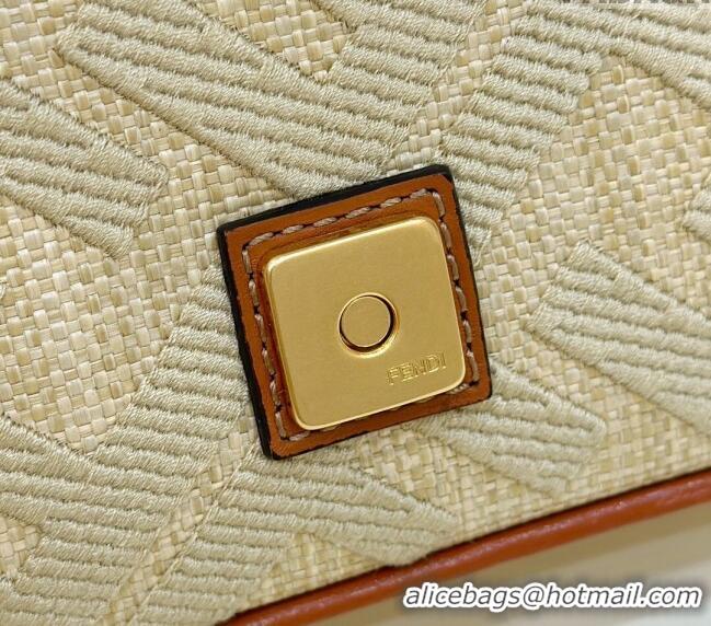 Top Quality Fendi Baguette Mini Bag in Natural Straw with FF Embroidery 0159BS Beige 2024