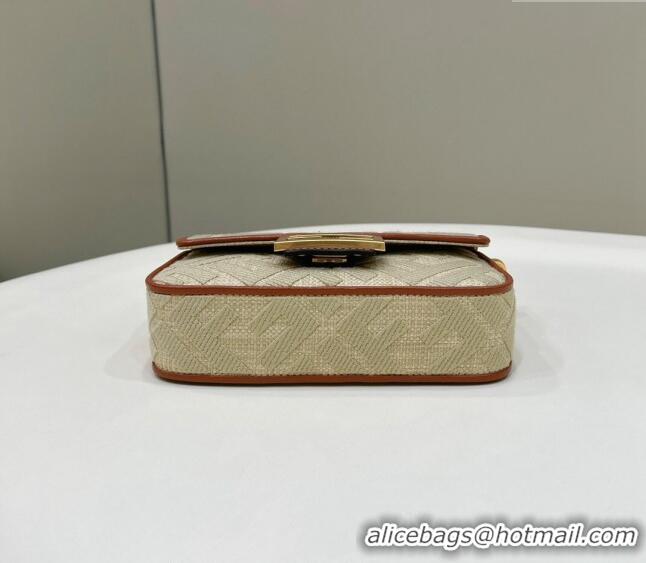 Top Quality Fendi Baguette Mini Bag in Natural Straw with FF Embroidery 0159BS Beige 2024