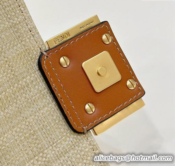 Top Quality Fendi Baguette Mini Bag in Natural Straw with FF Embroidery 0159BS Beige 2024