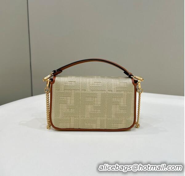 Top Quality Fendi Baguette Mini Bag in Natural Straw with FF Embroidery 0159BS Beige 2024