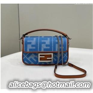 Best Luxury Fendi Baguette Mini Bag in Light blue denim with FF embroidery 0159BS 2024