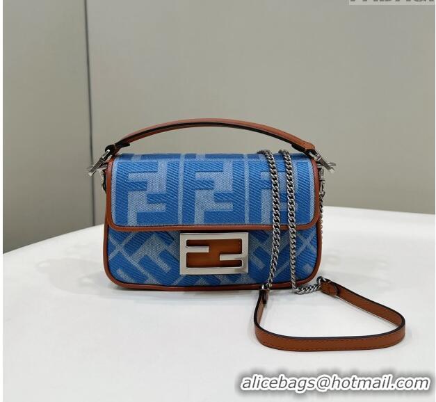 Best Luxury Fendi Baguette Mini Bag in Light blue denim with FF embroidery 0159BS 2024