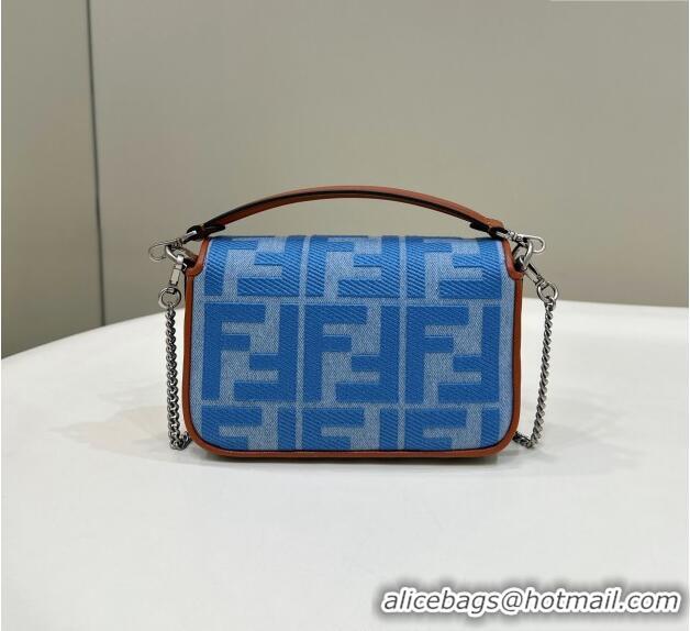 Best Luxury Fendi Baguette Mini Bag in Light blue denim with FF embroidery 0159BS 2024