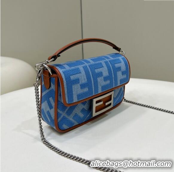 Best Luxury Fendi Baguette Mini Bag in Light blue denim with FF embroidery 0159BS 2024