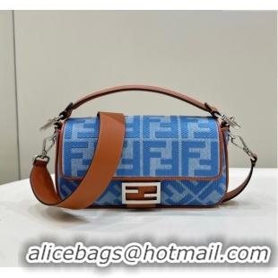 Reasonable Price Fendi Baguette Medium Bag in Denim with FF embroidery F9106 Light Blue 2023