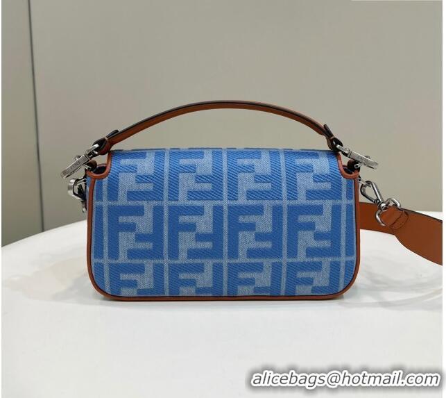 Reasonable Price Fendi Baguette Medium Bag in Denim with FF embroidery F9106 Light Blue 2023