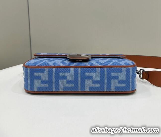 Reasonable Price Fendi Baguette Medium Bag in Denim with FF embroidery F9106 Light Blue 2023