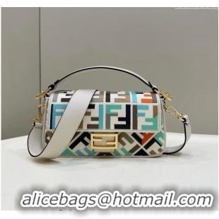 Promotional Fendi Baguette Medium Bag in Canvas with FF embroidery 0159BM Green Multicolor 2024