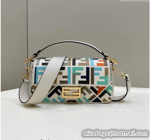 Promotional Fendi Baguette Medium Bag in Canvas with FF embroidery 0159BM Green Multicolor 2024