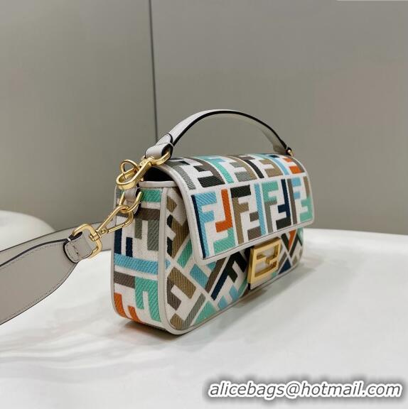 Promotional Fendi Baguette Medium Bag in Canvas with FF embroidery 0159BM Green Multicolor 2024