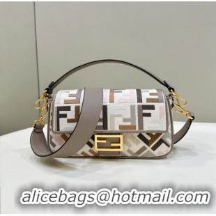 Super Quality Fendi Baguette Medium Bag in canvas with FF embroidery 0159BM Grey Multicolor 2024