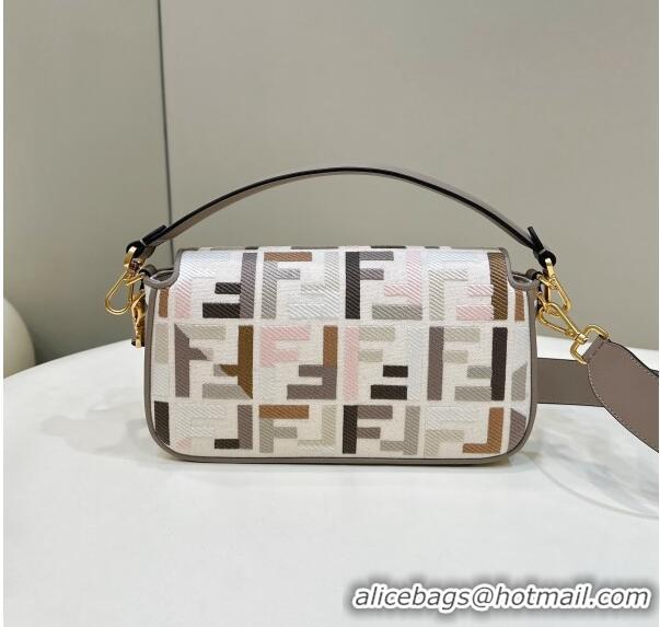 Super Quality Fendi Baguette Medium Bag in canvas with FF embroidery 0159BM Grey Multicolor 2024