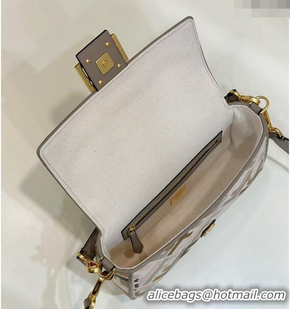 Super Quality Fendi Baguette Medium Bag in canvas with FF embroidery 0159BM Grey Multicolor 2024