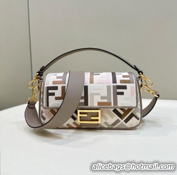 Super Quality Fendi Baguette Medium Bag in canvas with FF embroidery 0159BM Grey Multicolor 2024