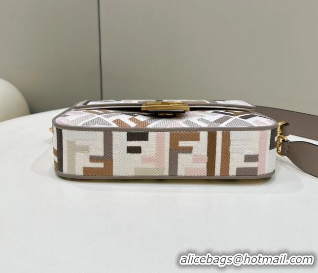 Super Quality Fendi Baguette Medium Bag in canvas with FF embroidery 0159BM Grey Multicolor 2024