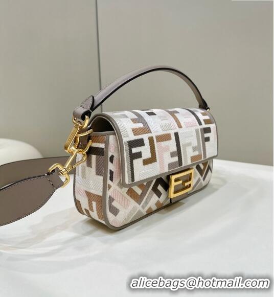 Super Quality Fendi Baguette Medium Bag in canvas with FF embroidery 0159BM Grey Multicolor 2024