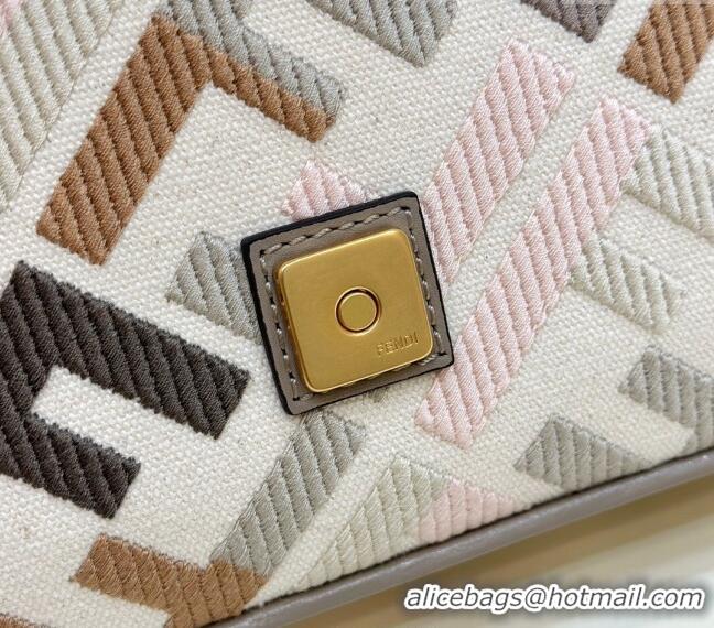 Super Quality Fendi Baguette Medium Bag in canvas with FF embroidery 0159BM Grey Multicolor 2024