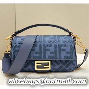 Top Quality Fendi Baguette Medium Bag in FF Canvas 0159BM Dark Blue 2024