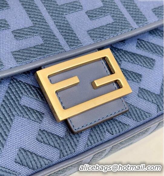 Top Quality Fendi Baguette Medium Bag in FF Canvas 0159BM Dark Blue 2024