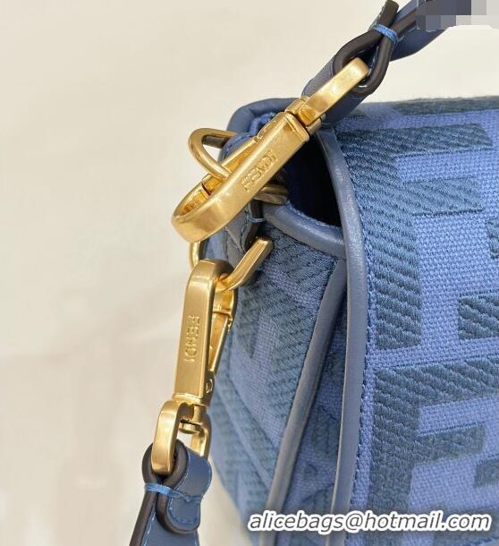 Top Quality Fendi Baguette Medium Bag in FF Canvas 0159BM Dark Blue 2024