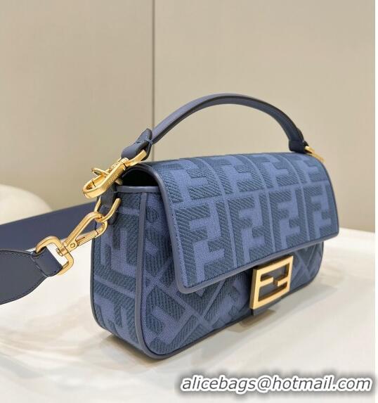 Top Quality Fendi Baguette Medium Bag in FF Canvas 0159BM Dark Blue 2024