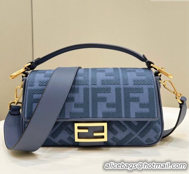 Top Quality Fendi Baguette Medium Bag in FF Canvas 0159BM Dark Blue 2024