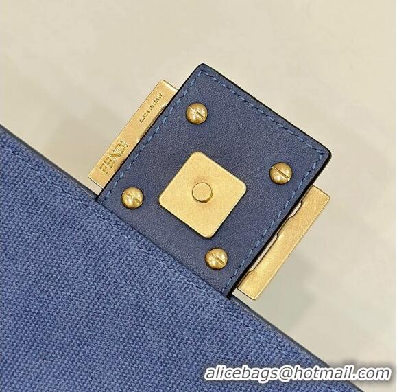 Top Quality Fendi Baguette Medium Bag in FF Canvas 0159BM Dark Blue 2024