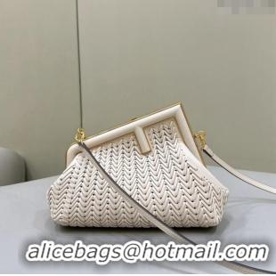 Super Quality Fendi First Small Bag in Interlaced Leather Camellia 80156 White 2024