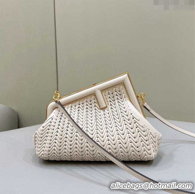 Super Quality Fendi First Small Bag in Interlaced Leather Camellia 80156 White 2024