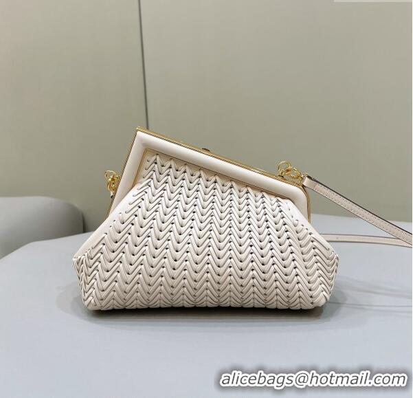 Super Quality Fendi First Small Bag in Interlaced Leather Camellia 80156 White 2024