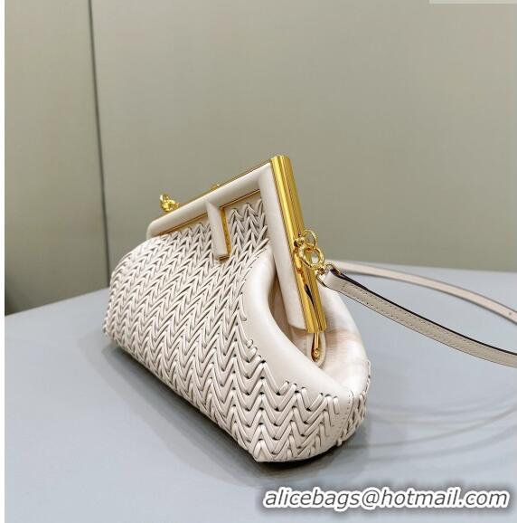 Super Quality Fendi First Small Bag in Interlaced Leather Camellia 80156 White 2024