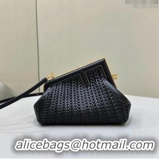 Well Crafted Fendi First Small Bag in Interlaced Leather F80156 Black 2024