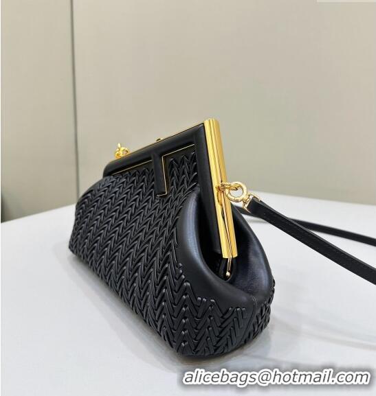 Well Crafted Fendi First Small Bag in Interlaced Leather F80156 Black 2024