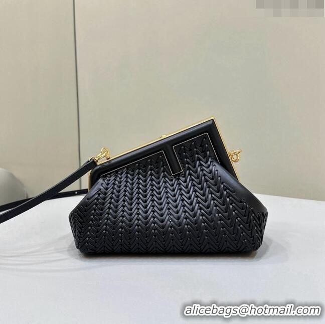 Well Crafted Fendi First Small Bag in Interlaced Leather F80156 Black 2024