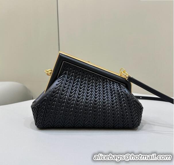 Well Crafted Fendi First Small Bag in Interlaced Leather F80156 Black 2024