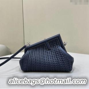 Top Quality Fendi First Small Bag in Interlaced Leather 80156 Midnight Blue 2024