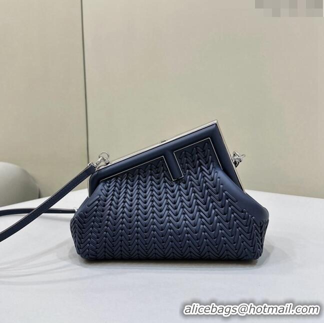 Top Quality Fendi First Small Bag in Interlaced Leather 80156 Midnight Blue 2024