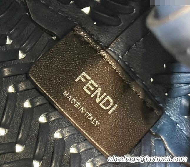 Top Quality Fendi First Small Bag in Interlaced Leather 80156 Midnight Blue 2024