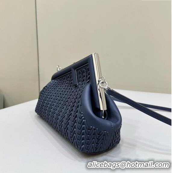 Top Quality Fendi First Small Bag in Interlaced Leather 80156 Midnight Blue 2024