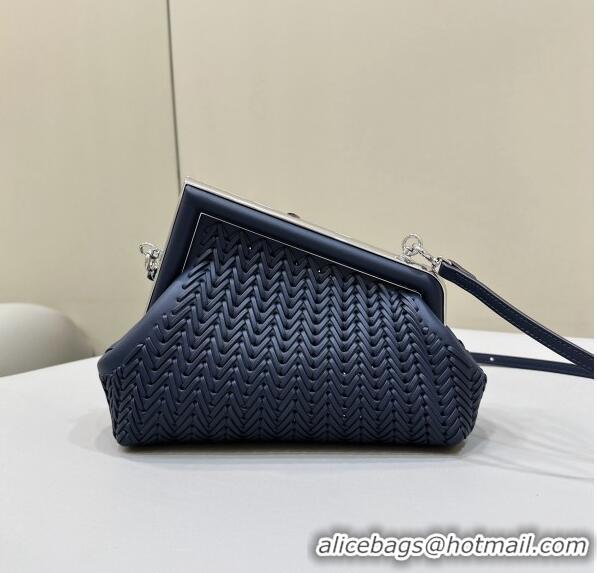 Top Quality Fendi First Small Bag in Interlaced Leather 80156 Midnight Blue 2024