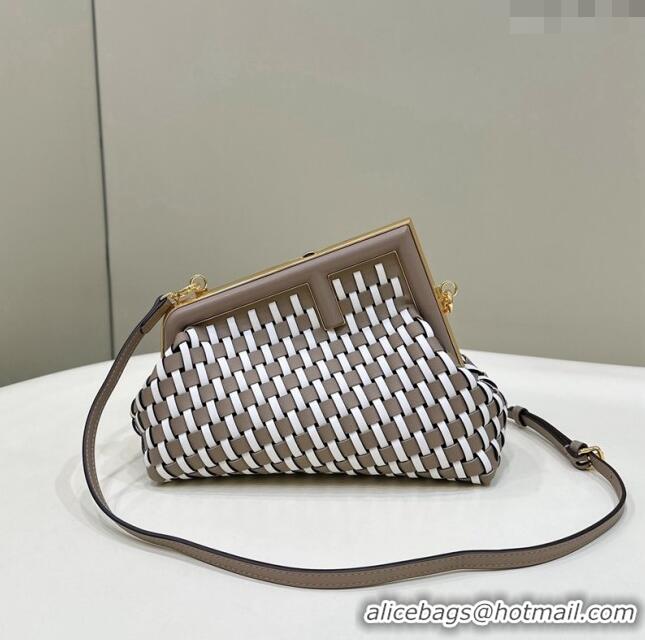 Most Popular Fendi First Small Bag in Interlaced Leather 80103A Dove Grey/White 2024