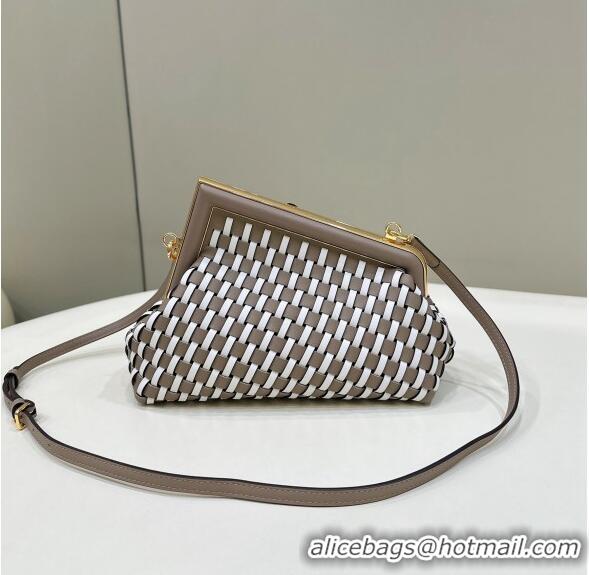 Most Popular Fendi First Small Bag in Interlaced Leather 80103A Dove Grey/White 2024